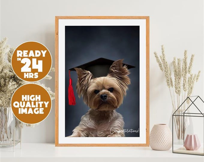 Custom Pet Graduation Portrait | Funny Digital Dog or Cat Art | Personalized Pet Poster Printable Gift for Graduation Celebration