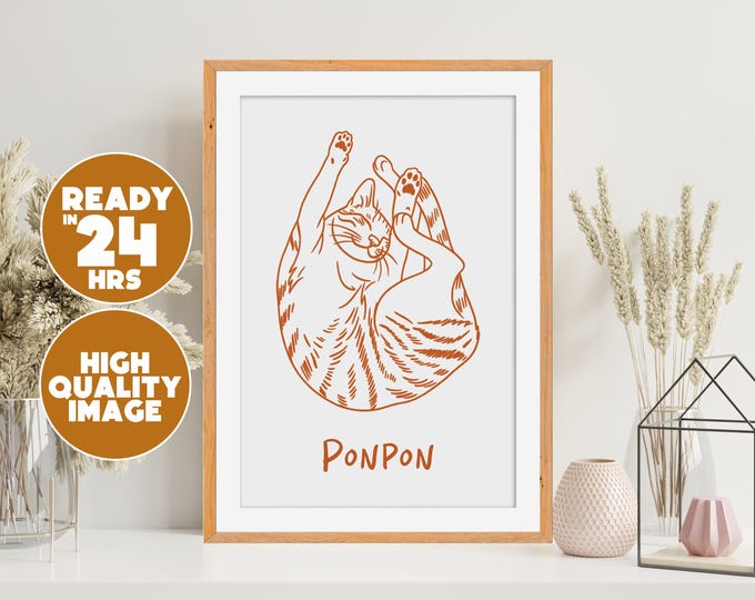 Custom Pet Illustration Digital Print | Minimalist Cat Dog Outline Drawing | Pet Memorial Line Art Portrait | Custom Cat Dog Vector Sketch