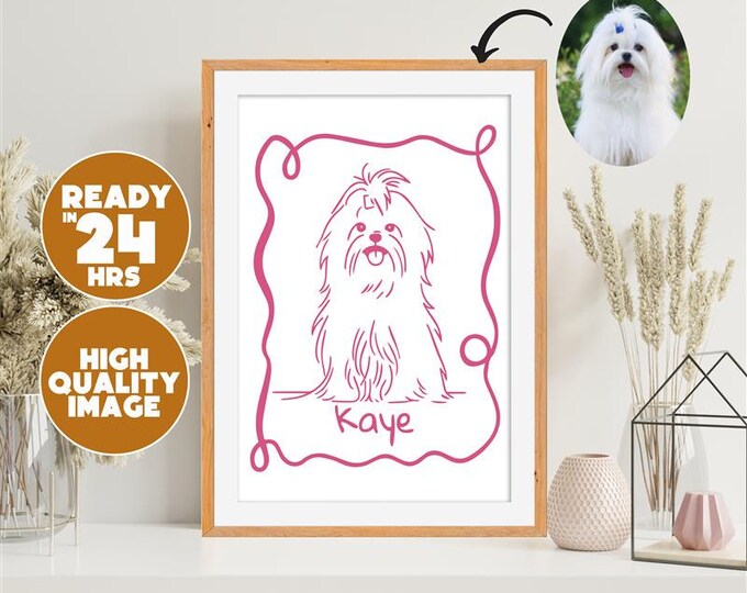 Pet Line Art Drawing | Custom Cat or Dog Illustration | Personalized Animal Wall Decor | Unique Pet Gift | Pet Lover Art Print | Pet Decor
