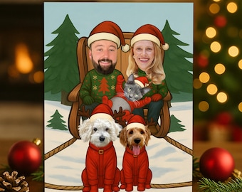 Foto familiar personalizada, regalo para amantes de las mascotas, tarjeta navideña divertida y personalizada para familiares y mascotas (descarga digital)