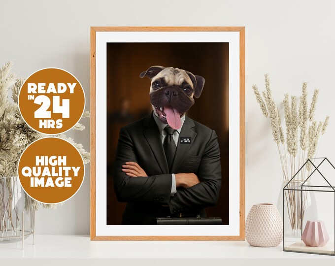 Custom Pet Lawyer Portrait | Digital Dog in Suit Art | Funny Legal Pet Poster | Personalized Animal Gift | Pet Courtroom Wall Print | Custom