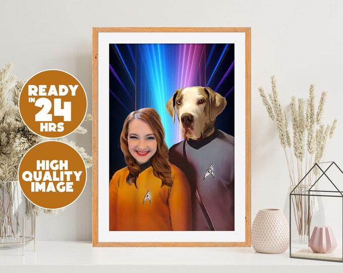 Custom Galactic Crew Portrait | Personalized Sci-Fi Style Digital Art | Funny Gift for Pet or Partner | Downloadable Poster | Movie Inspired