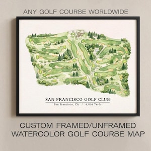 Custom Golf Course Watercolor Map Framed Wall Art Personalized Golf Gift Golf Course Print Golf Lover Decor