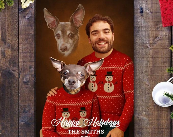 Custom Christmas Card for Couple or Pet & Owner | Printable Photo Holiday Card | Rustic Wood Design | New Year Greeting Card | Custom Card