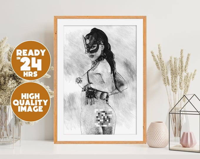 Adult Romantic Charcoal Nude Art Print – Sensual Female Silhouette Digital Download | Intimate Fine Art for Elegant Interiors