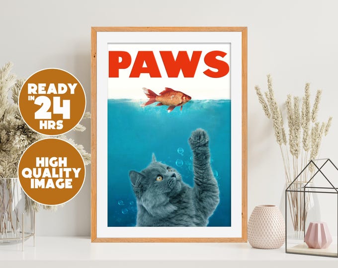 Custom “PAWS” Pet Portrait | Funny Cat or Dog Art | Digital Print | Personalized Pet Poster | Quirky Gift Pet Lovers | Custom Pet Poster Art
