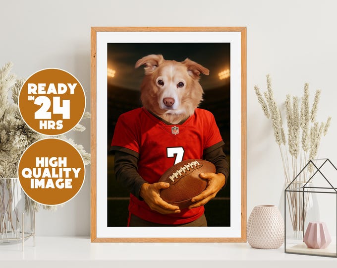 Custom Digital Pet Art in Any Team Colors - Custom Football Pet Portrait, Sport Jersey Dog Drawing, Personalized Pet Gift for Football Fans