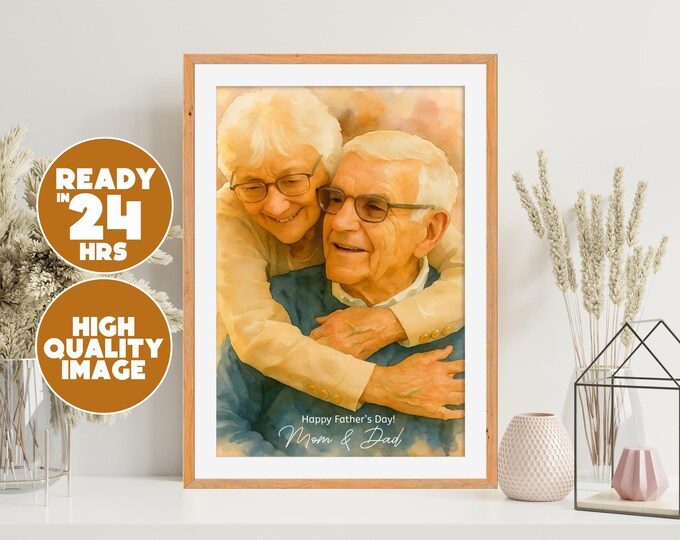 Custom Parent Portrait • Watercolor Digital Art for Father’s Day • Personalized Family Gift • Couple Print Keepsake • Couple Wall Decor
