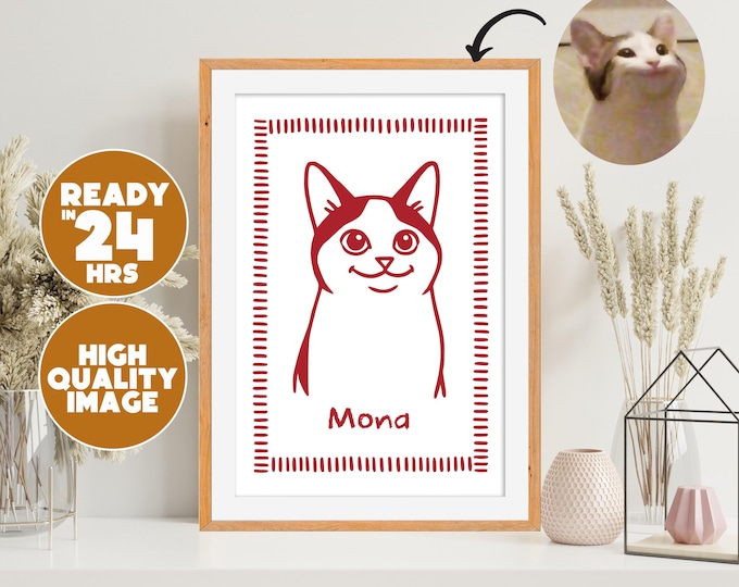 Custom Pet Drawing | Personalized Dog or Cat Memorial Art | Pet Lover Gift | Pet Name Print | Minimal Line Art for Home Decor