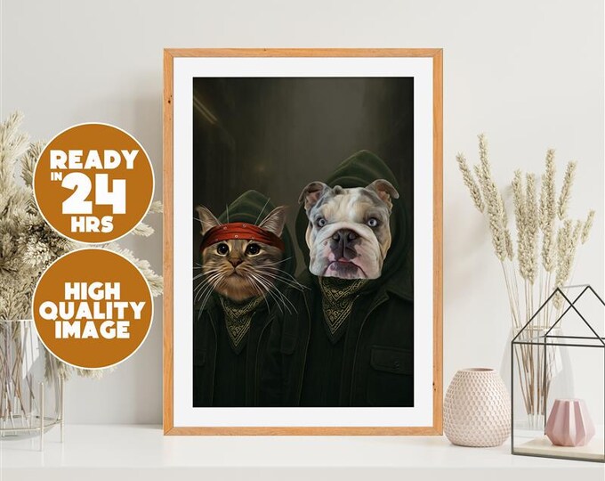 Stylized Pet Portrait in Street Outfit | Dog and Cat Digital Art | Funny Custom Pet Gift | Wall Print for Pet Lovers | Trendy Funny Pet Art