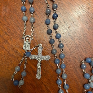 O Maria, sine labe concepta - Miraculous Medal Blue Aventurine Rosary