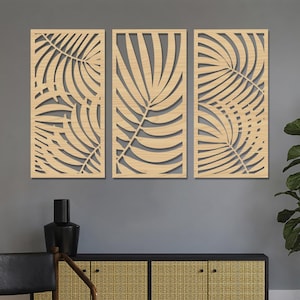 Wooden Monstera Wall Art, Tropical Leaf Wood Panel, Tropical Leaves Wall Art, Wooden Leaf Wall Hanging, Monstera Wall Art, Set of 3 Wall Art