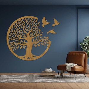 Round Tree of Life Wall Art, Wood Tree of Life Wall Hanging, Tree of Life Wood Wall Decor With Birds, Laser Cut Tree of Life, Wood Wall Art