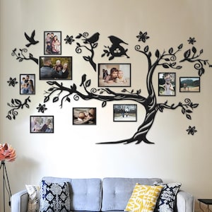 Family Tree Photo Collage, Wooden Family Tree with Frames, Family Tree Wall Art, Photo Frames Wall Collage, Custom Photo Family Tree