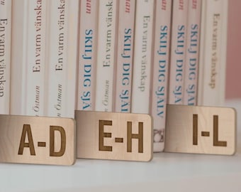 Separador de discos, separador de libros, divisor de discos de madera, separadores de discos alfabéticos, almacenamiento de discos de vinilo, divisores de álbumes, divisores de LP