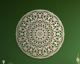 Arte de pared de mandala de madera, elegante arte de pared de mandala de madera con flores, arte de pared de mandala de madera con láser, tapices de mandala, panel de madera redondo