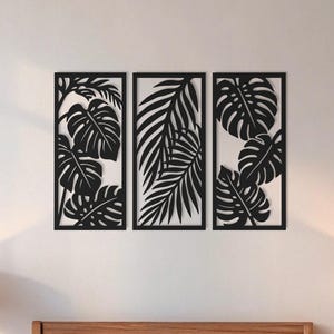 Wooden Monstera Wall Art, Tropical Leaf Wood Panel, Tropical Leaves Wall Art, Wooden Leaf Wall Hanging, Monstera Wall Art, Set of 3 Wall Art