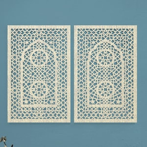 Marokkanische Holzplatten, Gitter-Dekorplatten, Arabische Fensterwand, marokkanische Wandkunst, Arabesken-Holzplatten, marokkanische Wanddekoration