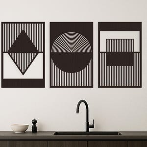 Geometric Lines Panel Set, Abstract Wood Wall Art, Boho Wood Wall Art, Bauhaus Style Wall Decor, Wood Boho Wall Decor, Wood Wall Panel Set
