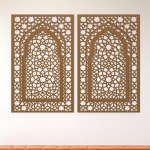 Marokkanische Holzplatten, Gitter-Dekorplatten, Arabische Fensterwand, marokkanische Wandkunst, Arabesken-Holzplatten, marokkanische Wanddekoration