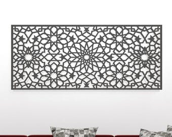 Marokkanische Holzplatten, marokkanische Wandkunst, dekorative Gitter, arabische Fensterwand, Arabesken, marokkanische Wanddekoration