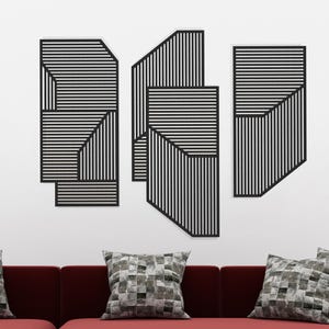 Abstract Wood Wall Art, Geometric Lines Panel Set, Boho Wood Wall Art, Bauhaus Style Wall Decor, Wood Boho Wall Decor, Wood Wall Panel Set