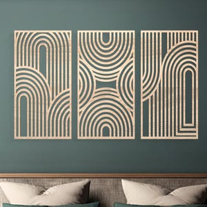 Boho Wood Wall Art, Abstract Wood Wall Art, Bauhaus Style Wall Decor, Modern Bauhaus Wall Hanging, Wood Boho Wall Decor, Wood Wall Panel Set