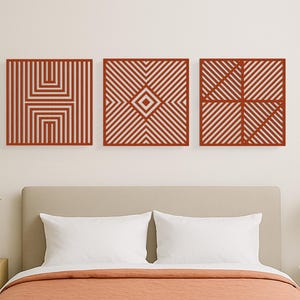 Geometric Lines Panel Set, Abstract Wood Wall Art, Boho Wood Wall Art, Bauhaus Style Wall Decor, Wood Boho Wall Decor, Wood Wall Panel Set