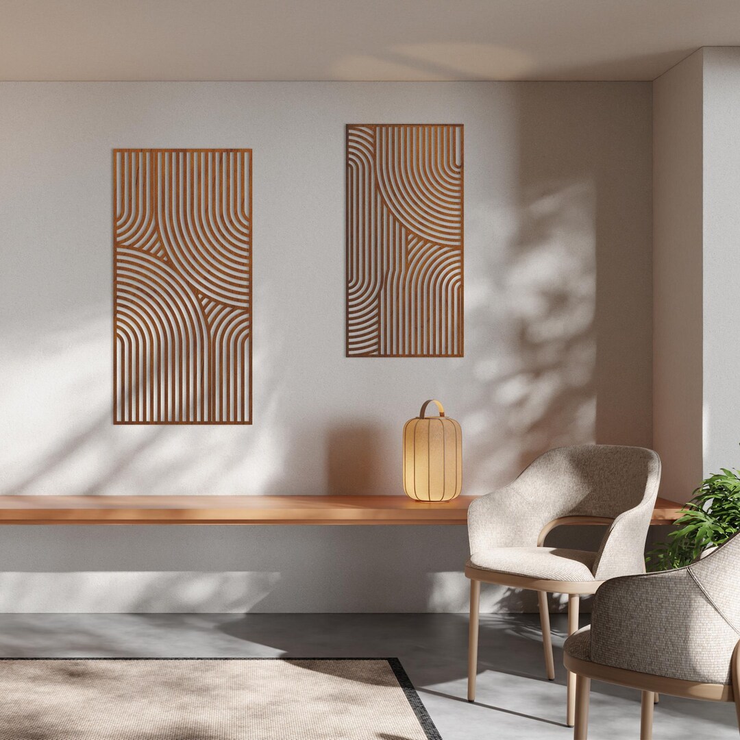 Mid-century Modern Geometric Wooden Wall Art, Geometric Wood Wall ...