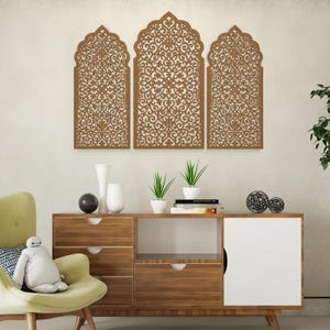 Marokkanische Holzplatten, Gitter-Dekorplatten, Arabische Fensterwand, marokkanische Wandkunst, Arabesken-Holzplatten, marokkanische Wanddekoration