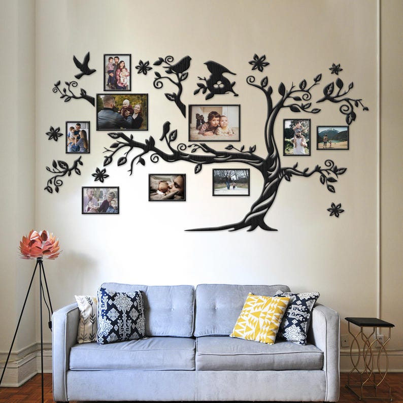 Family Tree Photo Collage, Wooden Family Tree With Frames, Family Tree ...