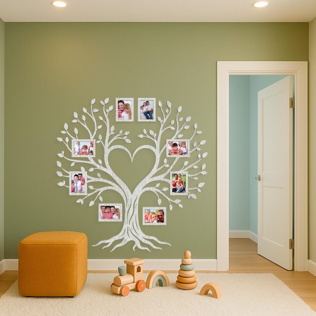 Family Tree Photo Collage, Wooden Family Tree With Frames, Family Tree ...