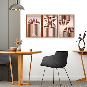 Abstract Wood Wall Art, Boho Wood Wall Art, Bauhaus Style Wall Decor, Modern Bauhaus Wall Hanging, Wood Boho Wall Decor, Wood Wall Panel Set
