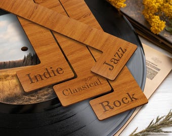 Separador de discos de vinilo, separador de discos por género, separador de libros, separador de discos de madera, almacenamiento de discos de vinilo, separadores de álbumes, separadores de LP