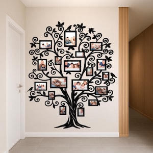 Big Family Tree Photo Collage, Wooden Family Tree with Frames, Family Tree Wall Art, Photo Frames Wall Collage, Custom Photo Family Tree