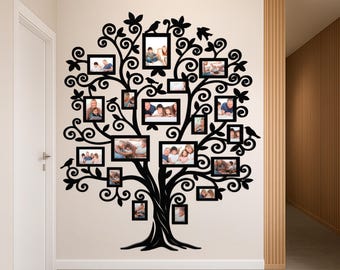 Big Family Tree Photo Collage, Wooden Family Tree with Frames, Family Tree Wall Art, Photo Frames Wall Collage, Custom Photo Family Tree