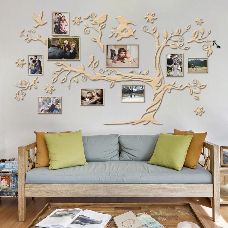 Family Tree Photo Collage, Wooden Family Tree With Frames, Family Tree ...