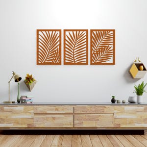 Leaves Wood Wall Decor, Tropical Palm Leaf Wall Art, 3 Panel Leaf Art Wood, Leaves Wood Wall Decor, Wood Floral Wall Art, Palm Leaf Wall Art