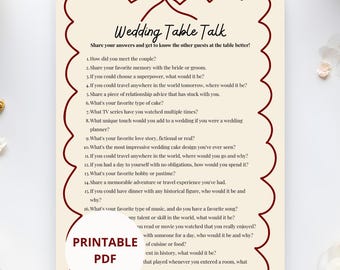 Wedding Table Games Printable | Wedding Icebreaker Activity | Reception Table Cards | Wedding Guest Games | Instant Download Wedding Game