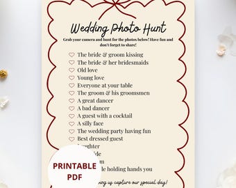 Wedding Photo Scavenger Hunt Printable | Wedding Reception Game | I Spy Wedding Activity | Wedding Guest Table Game | Instant Download
