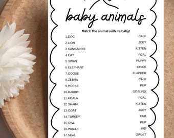 Baby Animal Matching Game Printable | Baby Shower Game | Animal Baby Name Game | Woodland Safari Baby Shower Activity | Instant Download