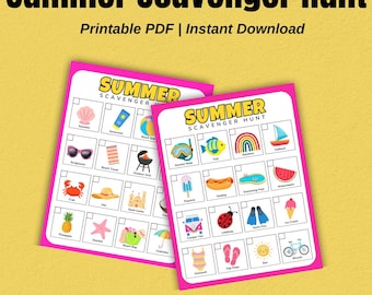 Summer Scavenger Hunt Printable | Outdoor Activity for Kids | Summer Boredom Buster Game | Family Nature Hunt | Instant Download