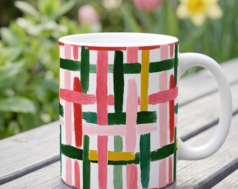 Colorful Plaid Mug | Gift for Her | Brushstroke Coffee Mug | Artsy Gift for Women | Unique Coffee Cup | Teacher Gift | Coworker Gift