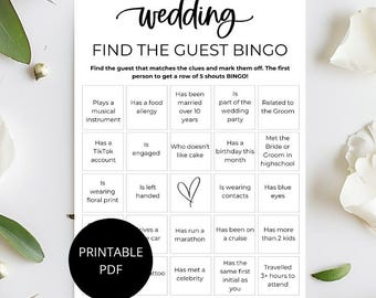 Trouvez l'invité jeu de bingo à imprimer pour le mariage | Jeu brise-glace de mariage | Activité de réception de mariage | Bingo pour la douche nuptiale | Téléchargement instantané