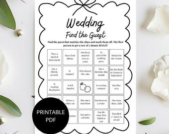 Juego de bingo para encontrar invitados para bodas / Juego imprimible para despedida de soltera / Rompehielos para despedida de soltera / Actividad para la recepción de la boda / Descarga instantánea