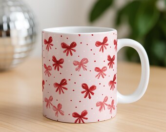Pink Bow Mug | Gift for Her | Red Bow Coffee Mug | Cute Coffee Cup | Teacher Gift | Coworker Gift | Girly Gift for Women