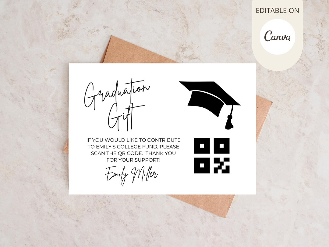 Graduation QR Code Card Template | Scan to Gift the Graduate | Editable ...