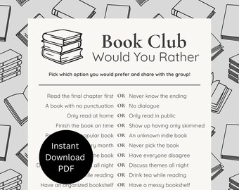 Book Club Would You Rather Game Printable | Reading Group Icebreaker Activity | Book Lover Party Game | Literary Discussion Questions