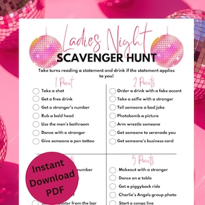 Ladies Night Scavenger Hunt Game: Printable Bachelorette Party