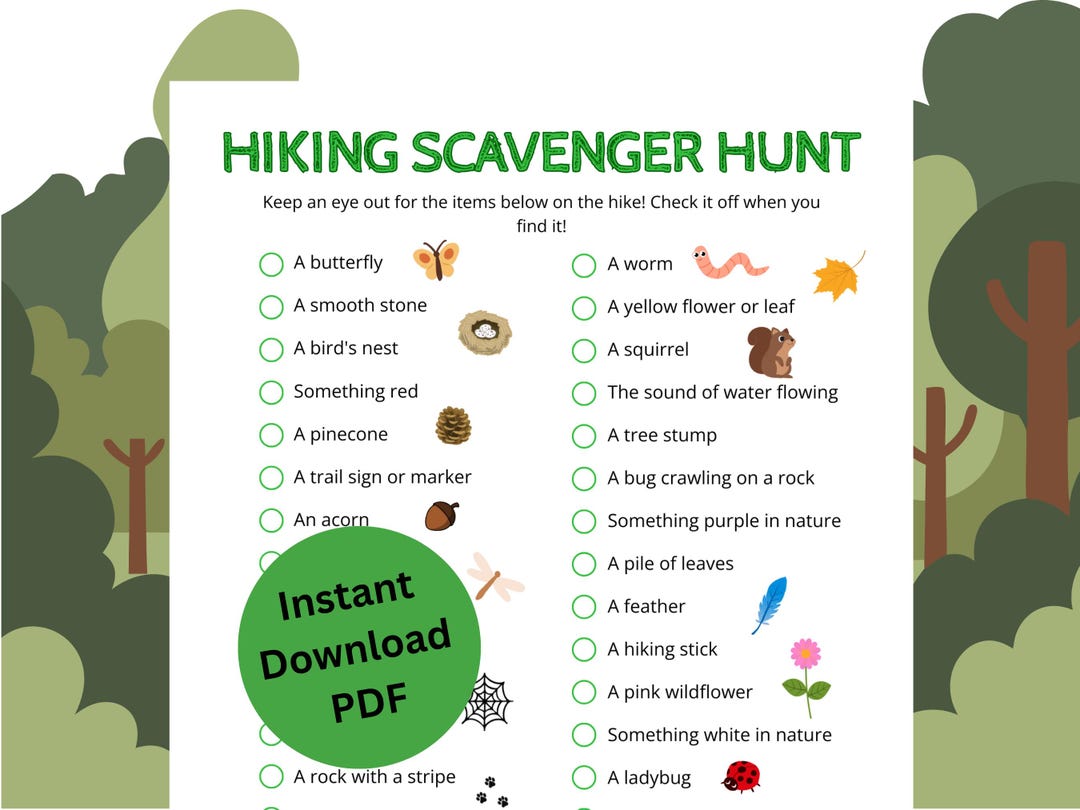 Hiking Scavenger Hunt Printable | Outdoor Nature Hunt Game | Spring ...